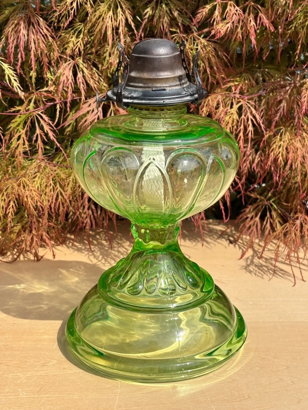 Vintage/Antique Giant Uranium Glass Oil Lamp